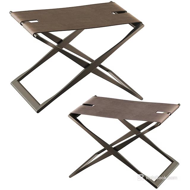 Modern Wooden Stools With Metal Crossed Legs And X Shaped Frame Design 3d model 