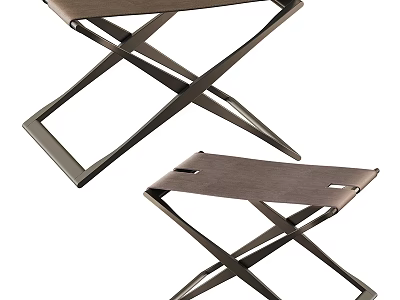 Modern Wooden Stools With Metal Crossed Legs And X Shaped Frame Design 3d model