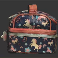 Cute Dark Blue Cosmetic Case With Cartoon Patterns Pink Handle And Zipper Trim