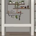 Stylish Wall Cabinets In Home Interior With Green Plants Mugs Books And Decorative Shelves