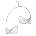 Modern Curved Metal Chandelier With Double White Fabric Shades And Soft Lighting Design