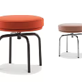 Modern Orange and Light Brown Round Upholstered Stools with Black and Silver Metal Legs