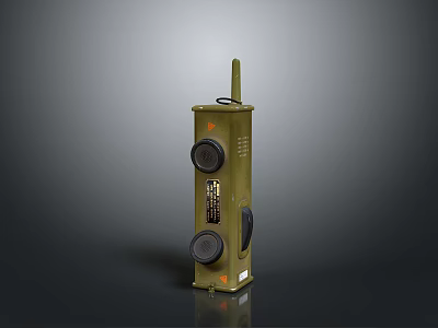 Green Columnar Communication Device With Top Antenna Circular Components And Side Labels 3d model