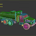 Vintage Green Utility Vehicle With Tanker Body Six Wheels And Classic Design