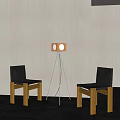 Black Leather Leisure Chairs With Wooden Frames And Tripod Floor Lamp In Indoor Space