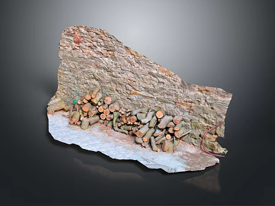 Rock Formation Decorative Scene With Small Figurines On Stone Base 3d model