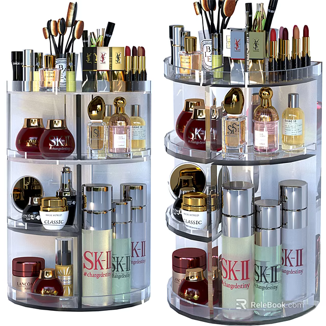 Transparent Rotating Storage Rack With Multiple Layers Organizing Cosmetic Skincare Bottles 3d model 
