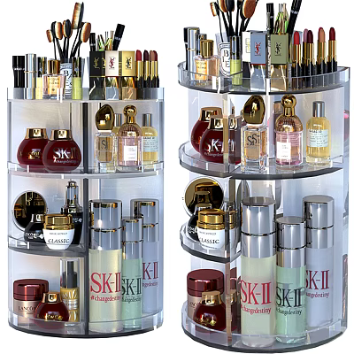 Transparent Rotating Storage Rack With Multiple Layers Organizing Cosmetic Skincare Bottles 3d model