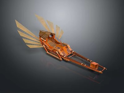 Ancient Style Wooden Winged Spacecraft Model With Intricate Frame Structure 3d model