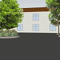 Lush Green Trees In Residential Courtyard Landscape Design With Fence And Building