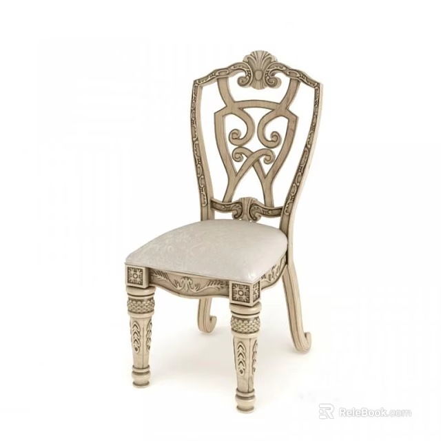 Elegant Carved Backrest Dining Chair With Light Upholstered Seat And Decorative Legs 3d model 