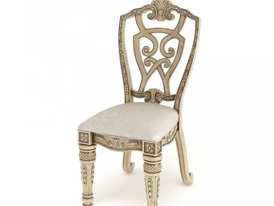 Elegant Carved Backrest Dining Chair With Light Upholstered Seat And Decorative Legs 3d model