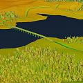 Scenic Natural Landscape With Lake Bridge Winding Path And Colorful Trees