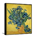 Detailed Botanical Painting Featuring Orange Flowers and Green Leaves in Blue and White Vase