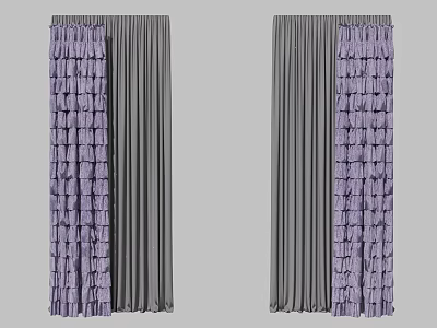 Gray And Purple Ruffled Curtains With Stylish Decorative Design For Home Window Decor 3d model