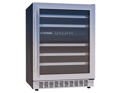 Freestanding Wine Cooler With Glass Door And Stainless Steel Finish Multiple Shelves 3d model