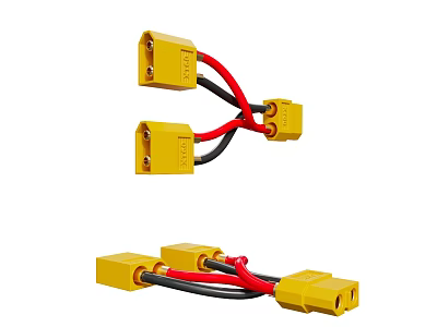 Yellow Electrical Connectors With Red And Black Wires For Power Applications 3d model