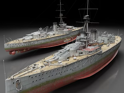 Detailed Vintage Battleship Models With Turrets Masts And Deck Features 3d model