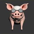 3D Rendered Pink Pig Wearing Goggles With Black Harness And Devices