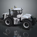 White Tractor With Large Black Wheels And Cabin On Reflective Surface 3d model