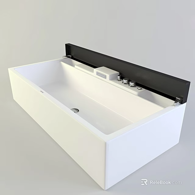 Sleek White Freestanding Bathtub With Black Backrest And Silver Faucet Fixtures 3d model 
