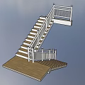 Wooden Stairs With White Railings And Lower Platform For Home Interior