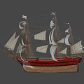 Woman Standing On A Classic Tall Ship With White Sails And Red Hull
