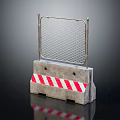 Construction Safety Barrier with Concrete Base Red White Stripes and Metal Mesh Fence