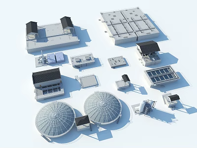 Industrial Factory Building Designs Featuring Dome Roofs Solar Panels And Ventilation 3d model