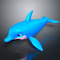 3D Blue Dolphin Toy Figure With Glossy Finish And Pink Underbelly On Dark Surface