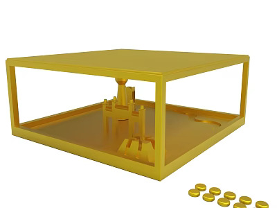Golden Transparent Square Frame Display With Inner Structure And Small Discs 3d model