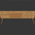 Modern Wooden TV Stand With Rattan Panels And Open Shelves Design