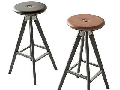 Modern Minimalist Bar Stools With Black And Brown Round Seats And Metal Frames 3d model