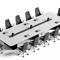 White Rectangular Conference Table With Black Office Chairs And Potted Plants 3d model