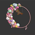 Decorative Circular Frame With Pink White Gold Balloons And Moon Star Ornament