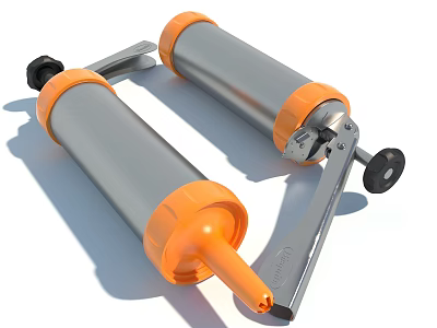Industrial Double Cylinder Equipment With Silver Body Orange Components And Manual Operation Handles 3d model