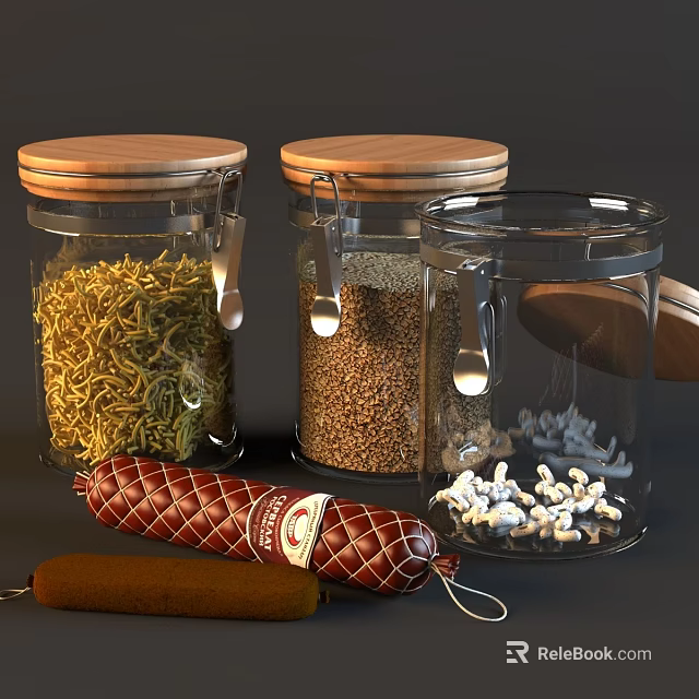Clear Glass Spice Jars With Wooden Lids And Metal Clips For Airtight Storage 3d model 