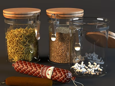 Clear Glass Spice Jars With Wooden Lids And Metal Clips For Airtight Storage 3d model