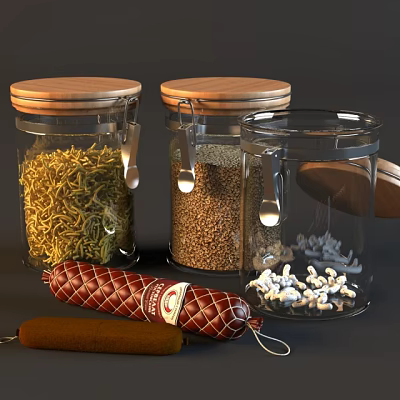 Clear Glass Spice Jars With Wooden Lids And Metal Clips For Airtight Storage 3d model