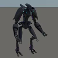 Futuristic Black Intelligent Machine Robot With Purple Accents And Mechanical Limbs