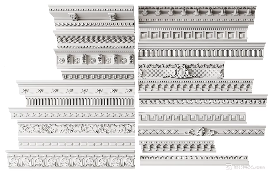 Crown Molding With Various Decorative Designs Ornate Patterns And Intricate Textures 3d model