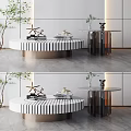 Modern Interior Coffee Table With Striped Surface Metal Base And Decorative Plants 3d model