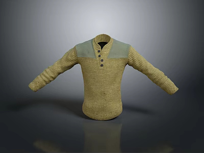 Yellow Knitted Sweater With Gray Shoulder Panel And Button Front Design 3d model