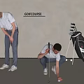 Men Preparing to Play Golf on Golf Course With Clubs and Bag