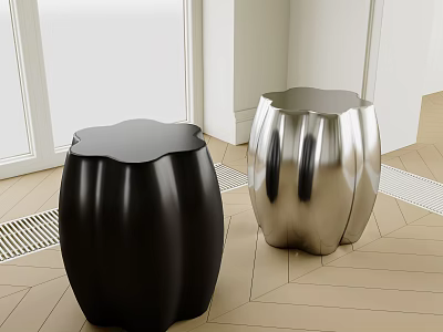 Modern Black and Silver Curved Stools in Indoor Space with Sleek Surface Design 3d model