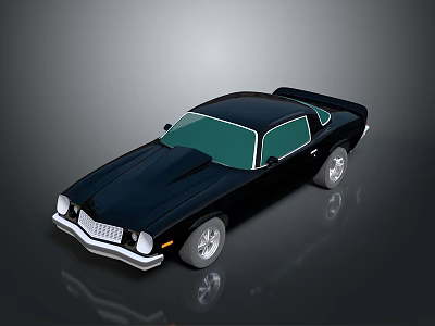 Classic Black Muscle Car With Green Windows Silver Wheels And Sleek Retro Design 3d model