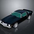 Classic Black Muscle Car With Green Windows Silver Wheels And Sleek Retro Design