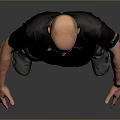 Bald Man In Black T-shirt And Blue Jeans Standing Against Gray Background