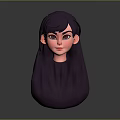 Cute Cartoon Character Head With Purple Long Hair 3D Model Design