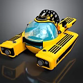 Yellow Futuristic Underwater Submersible With Transparent Cockpit Black Stripes And Mechanical Structure
